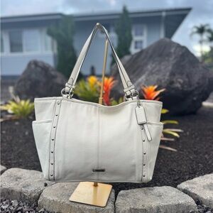 Coach Pebbled Leather Studded Tote Shoulder Bag Ivory F31286